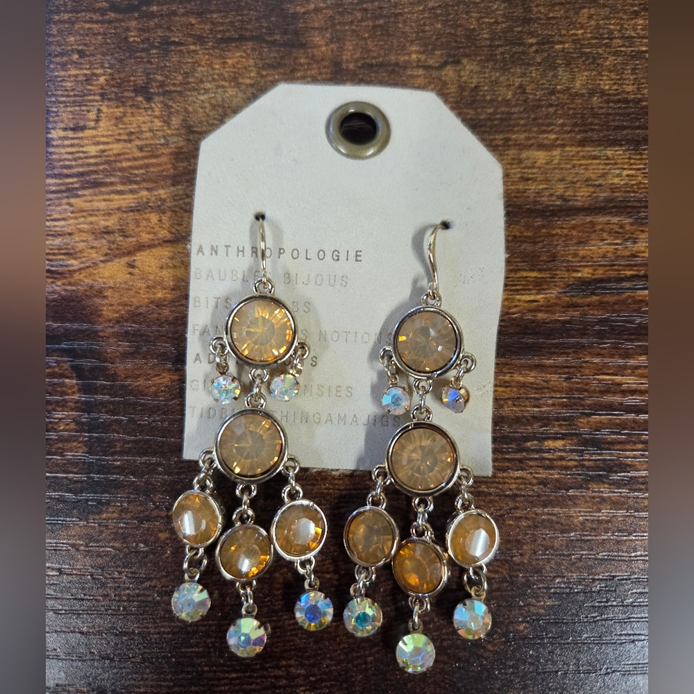 Anthropologie Gold and Iridescent Chandelier Earrings
